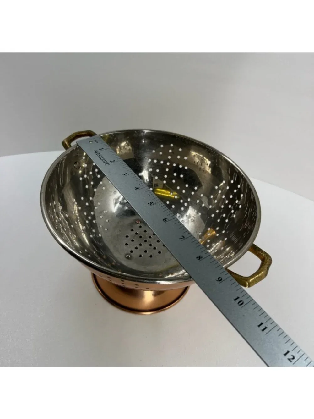 Vintage Copper Colander Pedestal Strainer Made in Korea 9